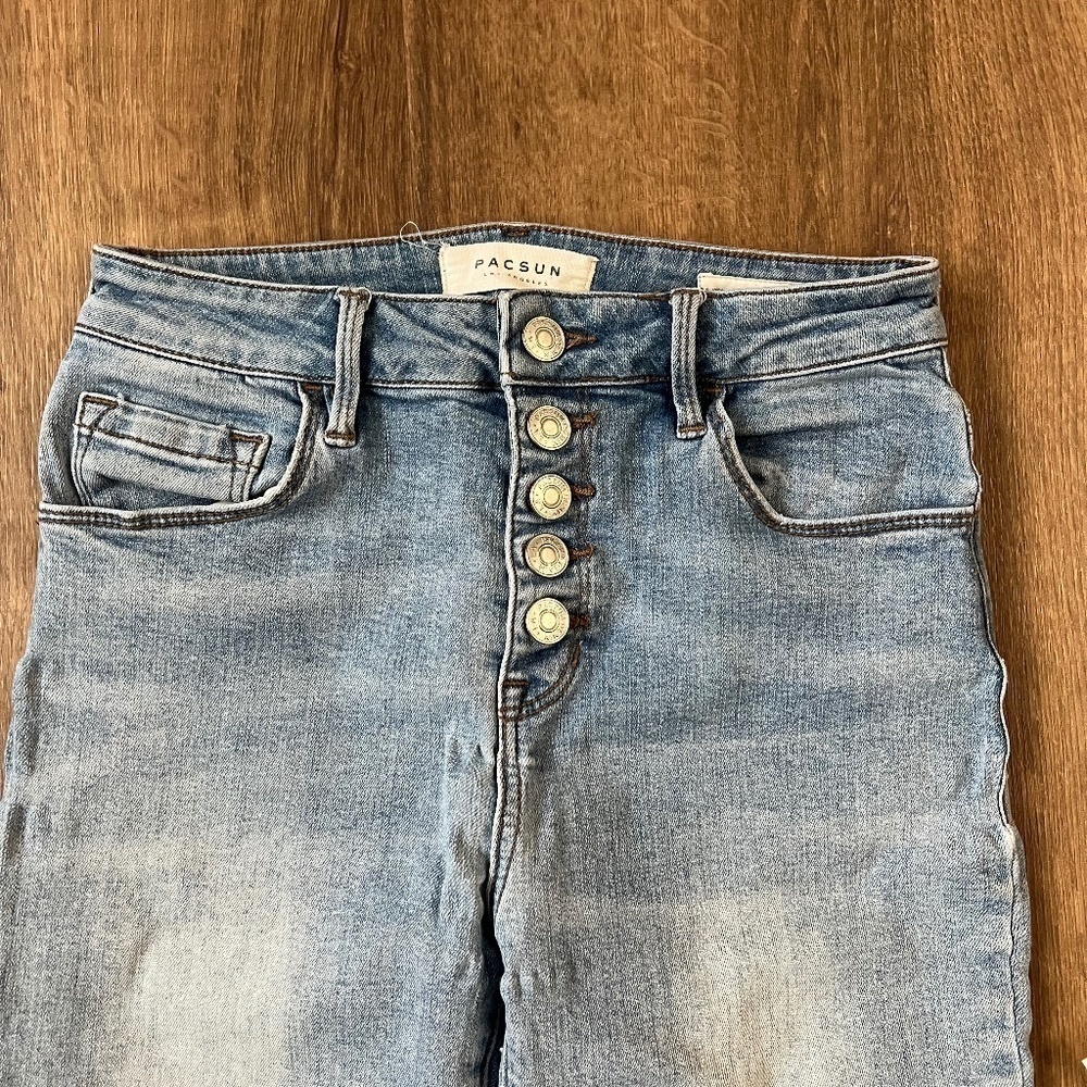 PacSun Super High Rise Skinny Button Fly with Knee Patches Sz 25 - Picture 4 of 10